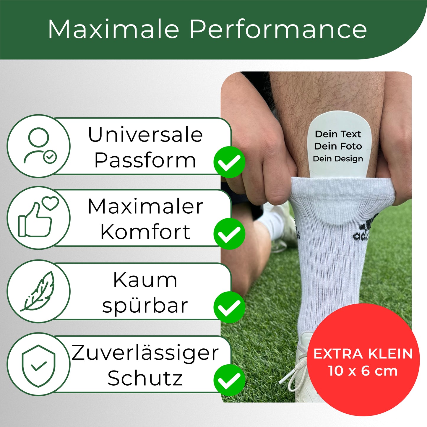 Personalisierbare Mini Schienbeinschoner, individuell anpassbare Fußball Schienbeinschoner