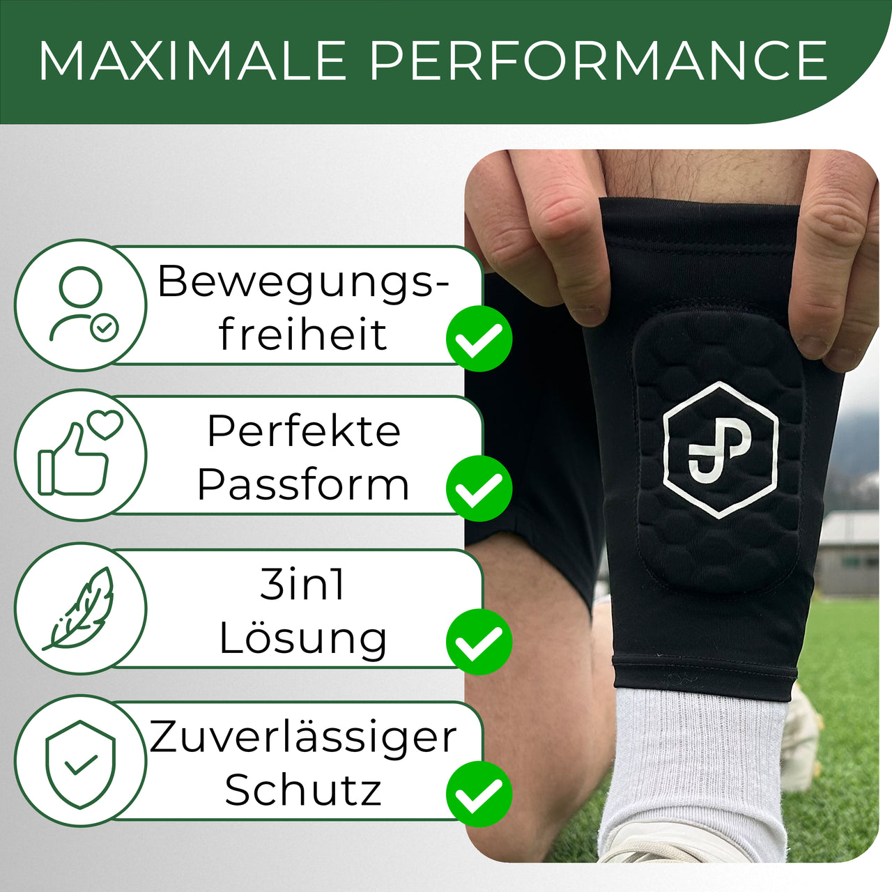 Premium Schienbeinschoner 3in1, Schienbeinschoner mit Strumpf