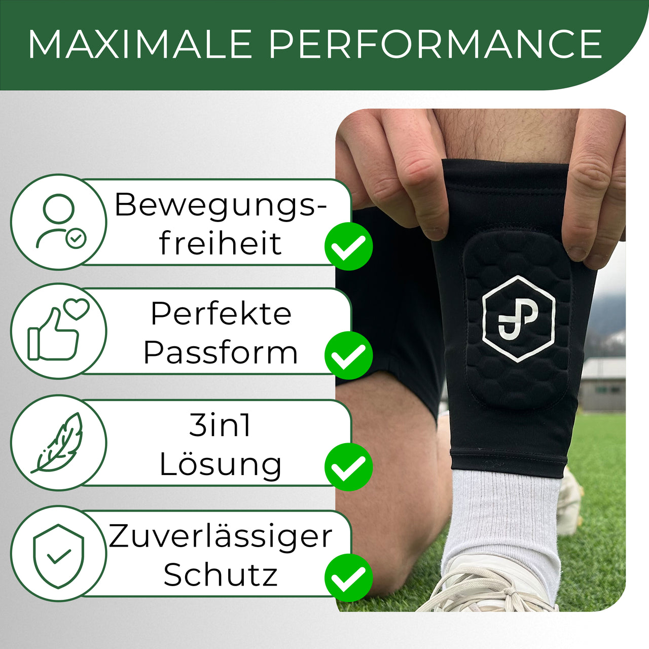 Premium Schienbeinschoner 3in1, Schienbeinschoner mit Strumpf